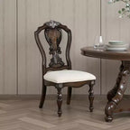 Royal Hampton Side Dining Chair Set of 2, Ornate Carved Dark Brown Wood