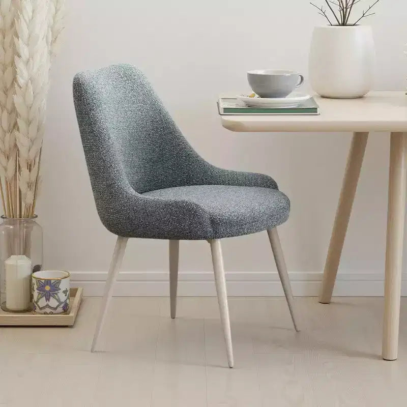Royal Hampton Side Dining Chair Set of 2, Light Blue Boucle, Bone White Metal