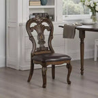 Royal Hampton Side Dining Chair Set of 2, Carved Corbels, Gold Tip Crown, Brown Wood