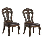 Chaise de salle à manger Royal Hampton (lot de 2), consoles sculptées, couronne à pointe dorée, bois marron