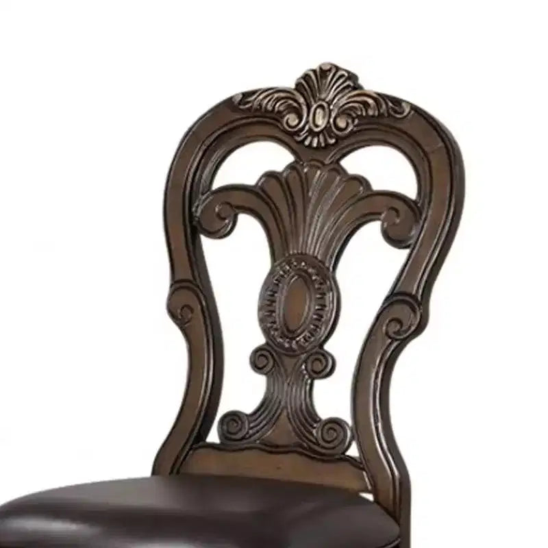 Chaise de salle à manger Royal Hampton (lot de 2), consoles sculptées, couronne à pointe dorée, bois marron