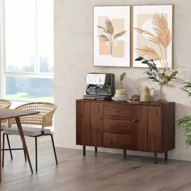 Meuble de rangement HOMCOM, buffet avec 2 placards, 3 tiroirs et étagères réglables, table de buffet pour salon, entrée, marron rustique