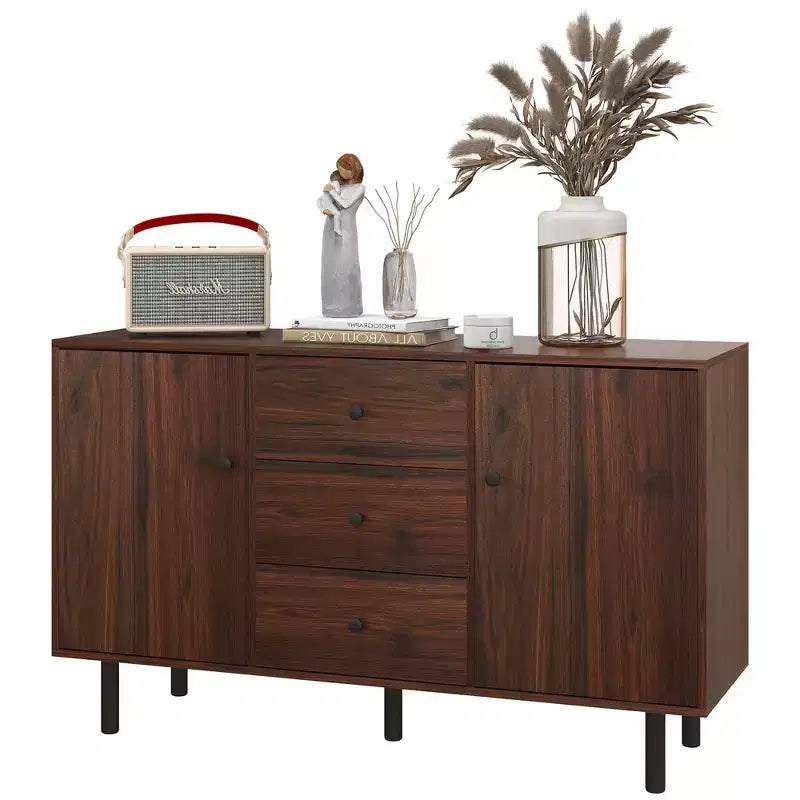 Meuble de rangement HOMCOM, buffet avec 2 placards, 3 tiroirs et étagères réglables, table de buffet pour salon, entrée, marron rustique
