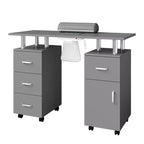 COZONY Table de manucure avec collecteur de poussière électrique, 4 tiroirs, armoire de rangement, repose-poignet et roulettes verrouillables, pour salon et maison