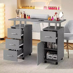 COZONY Table de manucure avec collecteur de poussière électrique, 4 tiroirs, armoire de rangement, repose-poignet et roulettes verrouillables, pour salon et maison