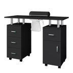 COZONY Table de manucure avec collecteur de poussière électrique, 4 tiroirs, armoire de rangement, repose-poignet et roulettes verrouillables, pour salon et maison