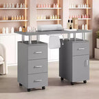 COZONY Table de manucure avec collecteur de poussière électrique, 4 tiroirs, armoire de rangement, repose-poignet et roulettes verrouillables, pour salon et maison