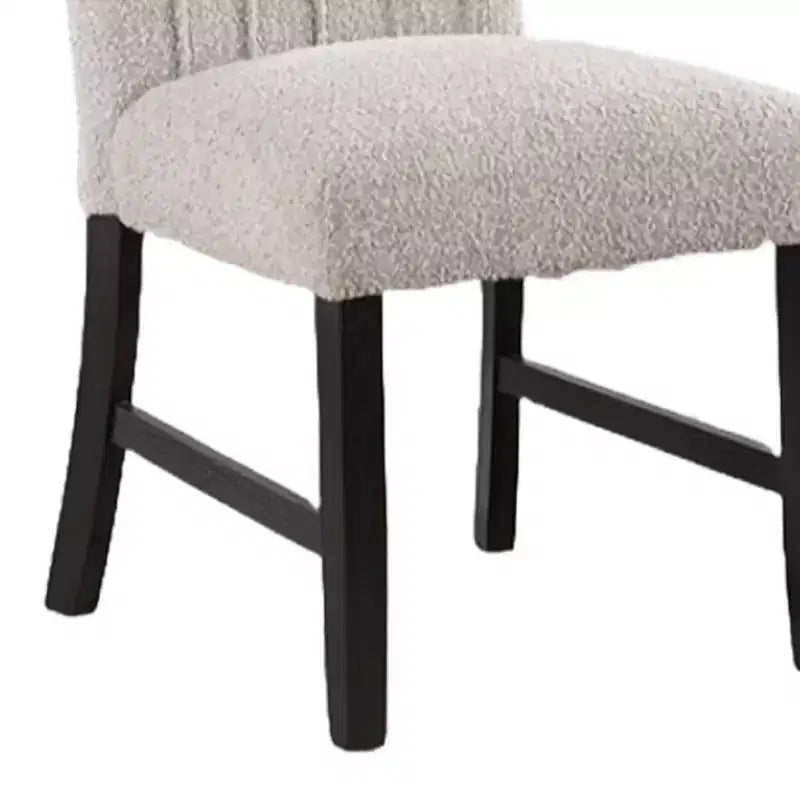 Chaise de salle à manger Royal Hampton, lot de 2, dossier capitonné vertical en boucle grise, pieds noirs
