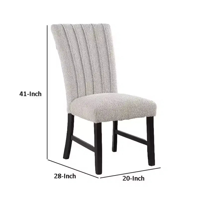 Chaise de salle à manger Royal Hampton, lot de 2, dossier capitonné vertical en boucle grise, pieds noirs