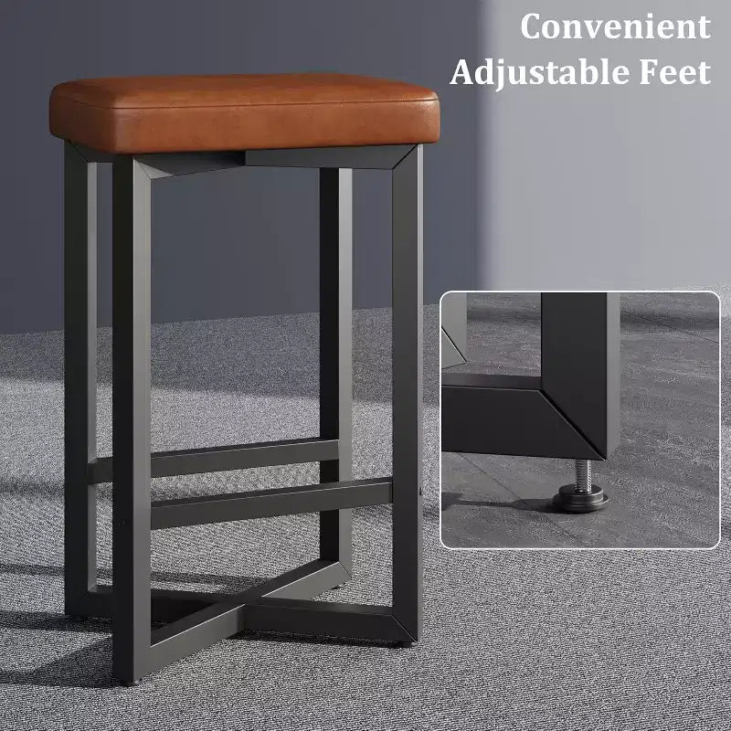 Tabourets de bar modernes lot de 2/4, tabourets de bar sans dossier hauteur de comptoir de 62,5 cm, sièges rembourrés en cuir PU avec cadre en X en métal et repose-pieds, pour la maison