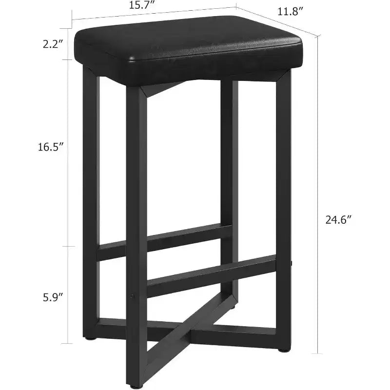 Tabourets de bar modernes lot de 2/4, tabourets de bar sans dossier hauteur de comptoir de 62,5 cm, sièges rembourrés en cuir PU avec cadre en X en métal et repose-pieds, pour la maison