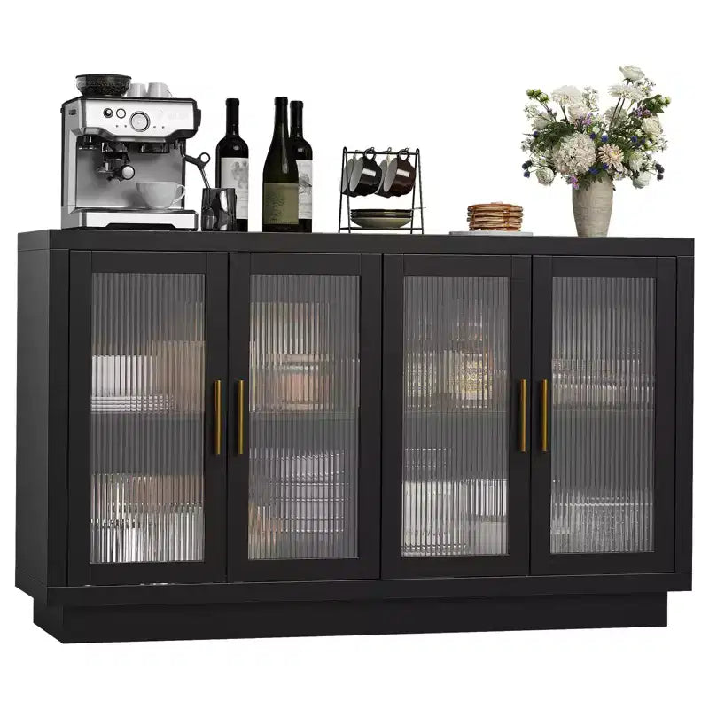 4 Fluted Glass DoorsLarge Wood Cabinet with Modern Storage Cabinet for Living Room, Dinning Room,