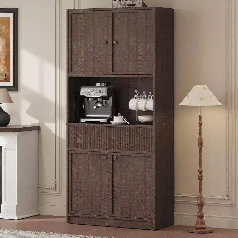Meuble de Rangement Haut de 70 po avec Comptoir, Meubles Hauts Canné avec Portes et Tiroir, pour Salle de Bain, Salle à Manger, Salon