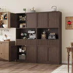 Meuble de Rangement Haut de 70 po avec Comptoir, Meubles Hauts Canné avec Portes et Tiroir, pour Salle de Bain, Salle à Manger, Salon