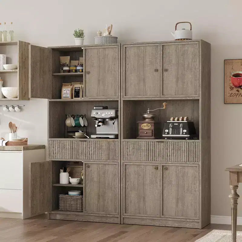 Meuble de Rangement Haut de 70 po avec Comptoir, Meubles Hauts Canné avec Portes et Tiroir, pour Salle de Bain, Salle à Manger, Salon