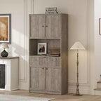Meuble de Rangement Haut de 70 po avec Comptoir, Meubles Hauts Canné avec Portes et Tiroir, pour Salle de Bain, Salle à Manger, Salon