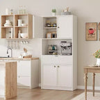 Meuble de Rangement Haut de 70 po avec Comptoir, Meubles Hauts Canné avec Portes et Tiroir, pour Salle de Bain, Salle à Manger, Salon