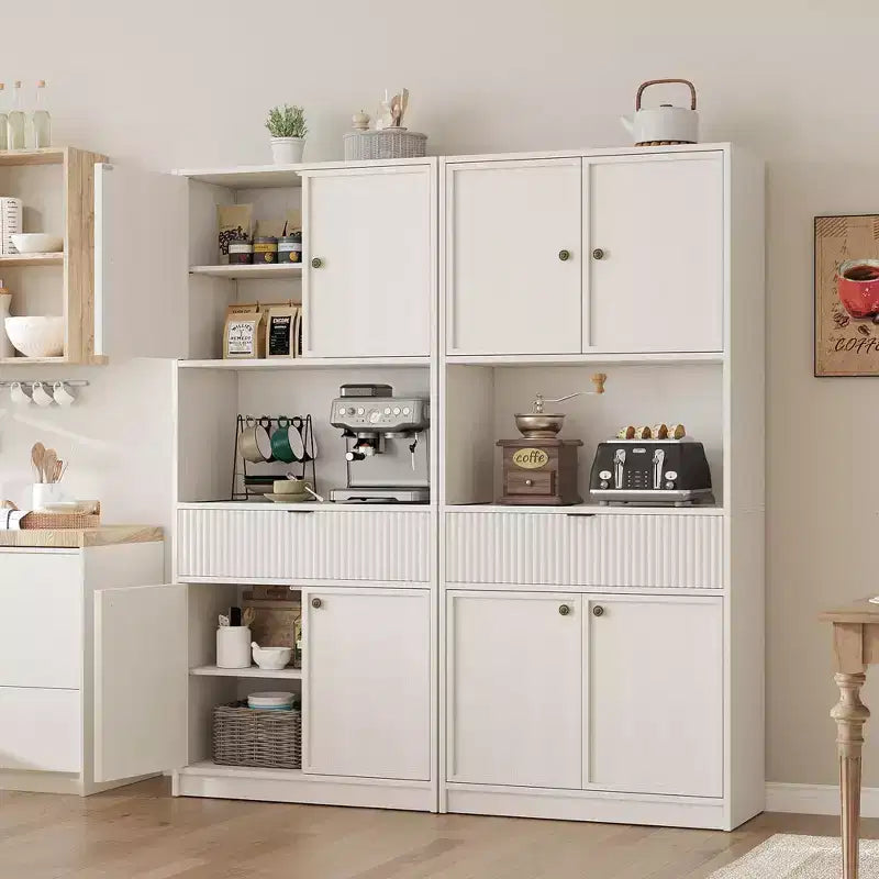 Meuble de Rangement Haut de 70 po avec Comptoir, Meubles Hauts Canné avec Portes et Tiroir, pour Salle de Bain, Salle à Manger, Salon