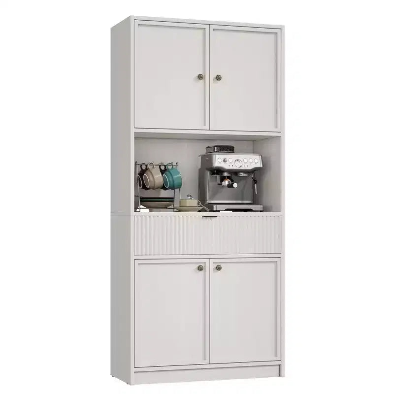 Meuble de Rangement Haut de 70 po avec Comptoir, Meubles Hauts Canné avec Portes et Tiroir, pour Salle de Bain, Salle à Manger, Salon