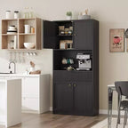 Meuble de Rangement Haut de 70 po avec Comptoir, Meubles Hauts Canné avec Portes et Tiroir, pour Salle de Bain, Salle à Manger, Salon