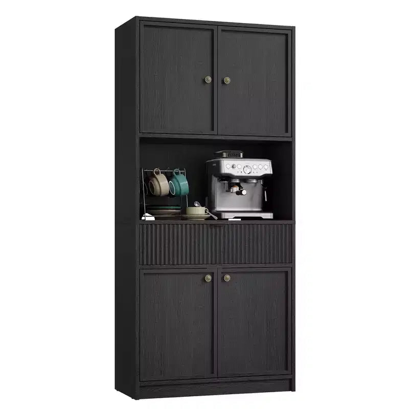 Meuble de Rangement Haut de 70 po avec Comptoir, Meubles Hauts Canné avec Portes et Tiroir, pour Salle de Bain, Salle à Manger, Salon