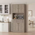 Meuble de Rangement Haut de 70 po avec Comptoir, Meubles Hauts Canné avec Portes et Tiroir, pour Salle de Bain, Salle à Manger, Salon