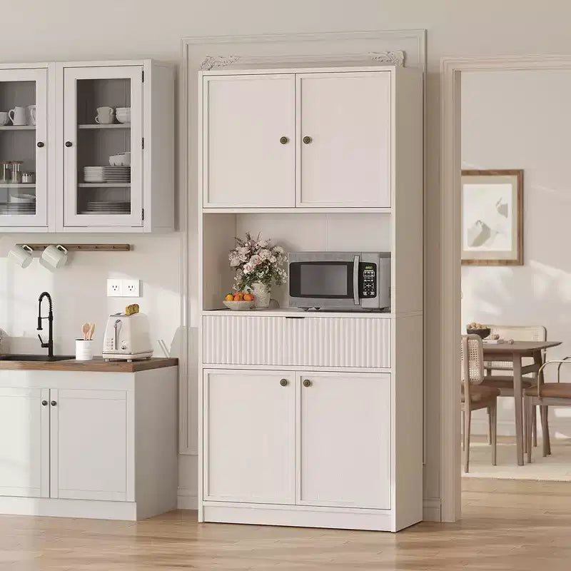 Meuble de Rangement Haut de 70 po avec Comptoir, Meubles Hauts Canné avec Portes et Tiroir, pour Salle de Bain, Salle à Manger, Salon