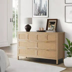 Commode à 6 tiroirs, commode en rotin pour chambre à coucher avec poignées en métal, commode de rangement en bois style ferme pour chambre à coucher, salon, couloir, entrée