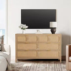 Commode à 6 tiroirs, commode en rotin pour chambre à coucher avec poignées en métal, commode de rangement en bois style ferme pour chambre à coucher, salon, couloir, entrée