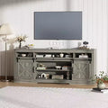 Farmhouse TV Stand for 75 Television, Entertainment Center with Semi-Open Storage & Barn Doors, Media TV Console Table with Adjustable Shelf