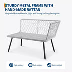 Ensemble de mobilier d'extérieur en osier en forme de L, ensemble de canapé sectionnel de patio 4 pièces avec rotin fait main, ensemble de canapés de conversation avec table basse, pouf pour le jardin
