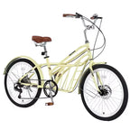 Vélo de croisière Okak 24 pouces avec grand panier, vélo adulte 6 vitesses avec cadre en acier et frein à disque, vélo de ville pour hommes et femmes