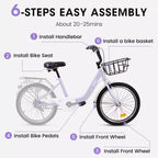 Vélo Okak 20 pouces pour enfant avec cadre en acier léger, vélos cruiser pour enfants avec frein à rétropédalage et frein en V, mini-vélo avec protège-chaîne et porte-bagages arrière