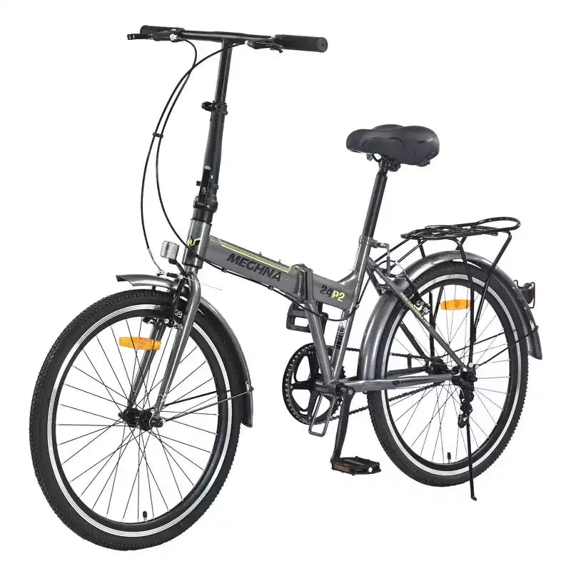 Vélo pliant Okak 24 pouces avec garde-boue et double frein en V, vélo de ville avec cadre en acier et porte-bagages, vélos de croisière pour hommes et femmes