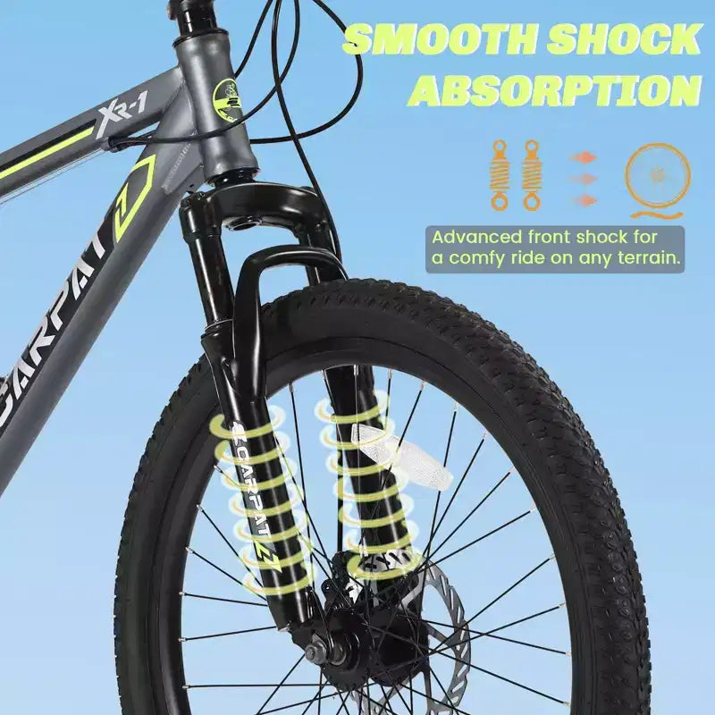 VTT Okak 24 pouces avec freins à disque doubles et suspension avant, vélo pour enfants avec 21 vitesses et cadre en acier, vélo pour garçons, filles