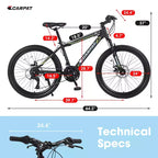VTT Okak 24 pouces avec freins à disque doubles et suspension avant, vélo pour enfants avec 21 vitesses et cadre en acier, vélo pour garçons, filles