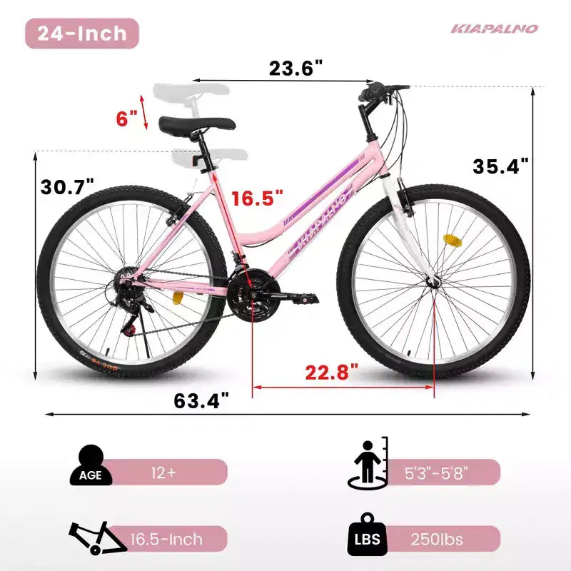 VTT Okak 24/26 pouces avec cadre en acier au carbone, vélo adulte avec système 21 vitesses et double frein en V, vélo de saleté pour adultes et adolescents