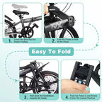 Vélo Pliant Okak 20 pouces avec Panier Avant, Support Téléphone et Garde-Boue, Vélo Adulte 6 Vitesses avec Cadre en Acier et Double Frein V-Brake, Vélo pour Hommes et Femmes