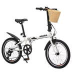 Vélo Pliant Okak 20 pouces avec Panier Avant, Support Téléphone et Garde-Boue, Vélo Adulte 6 Vitesses avec Cadre en Acier et Double Frein V-Brake, Vélo pour Hommes et Femmes
