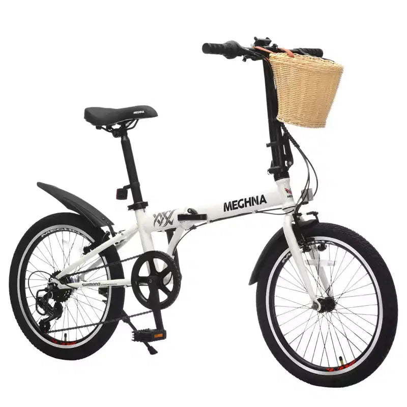 Vélo Pliant Okak 20 pouces avec Panier Avant, Support Téléphone et Garde-Boue, Vélo Adulte 6 Vitesses avec Cadre en Acier et Double Frein V-Brake, Vélo pour Hommes et Femmes