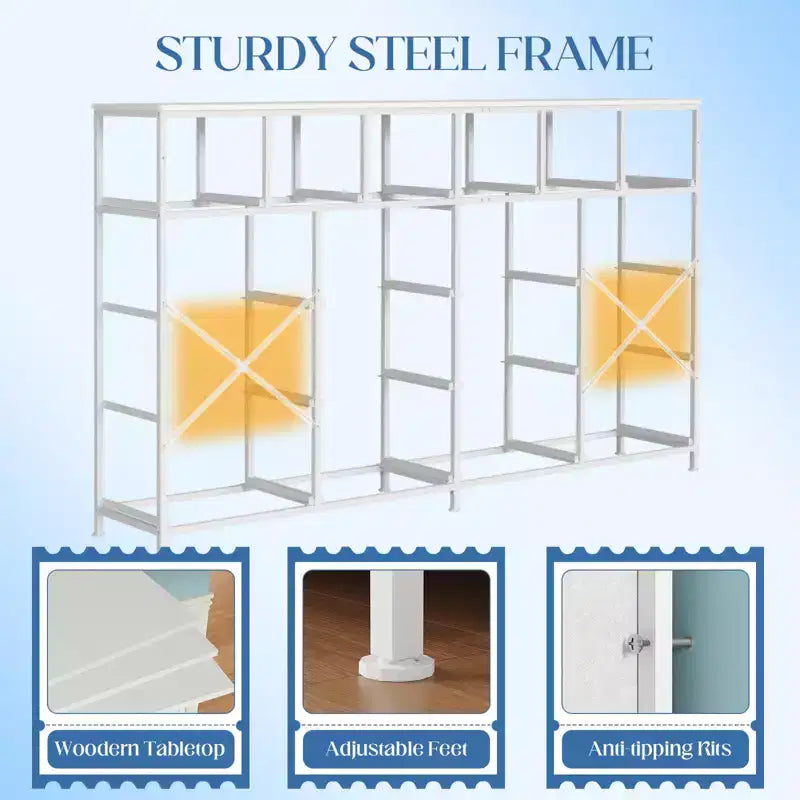 Commode longue à 18 tiroirs avec tiroirs en tissu et poignées en PU - Armoire de rangement robuste à cadre métallique pour chambre, salon, entrée