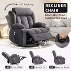 Fauteuil inclinable, pivotant à 360° et à bascule GustoWave en tissu, avec fonctions chauffante et massante, et extra large, pour adultes