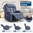 Fauteuil inclinable, pivotant à 360° et à bascule GustoWave en tissu, avec fonctions chauffante et massante, et extra large, pour adultes