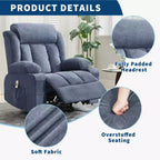 Fauteuil inclinable, pivotant à 360° et à bascule GustoWave en tissu, avec fonctions chauffante et massante, et extra large, pour adultes