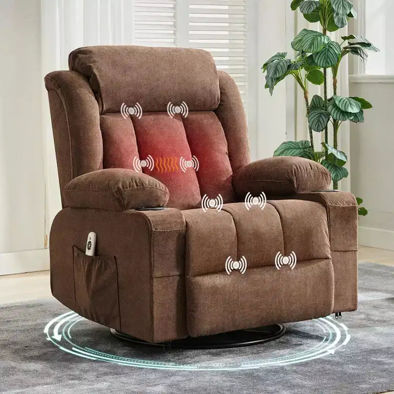 Fauteuil inclinable, pivotant à 360° et à bascule GustoWave en tissu, avec fonctions chauffante et massante, et extra large, pour adultes