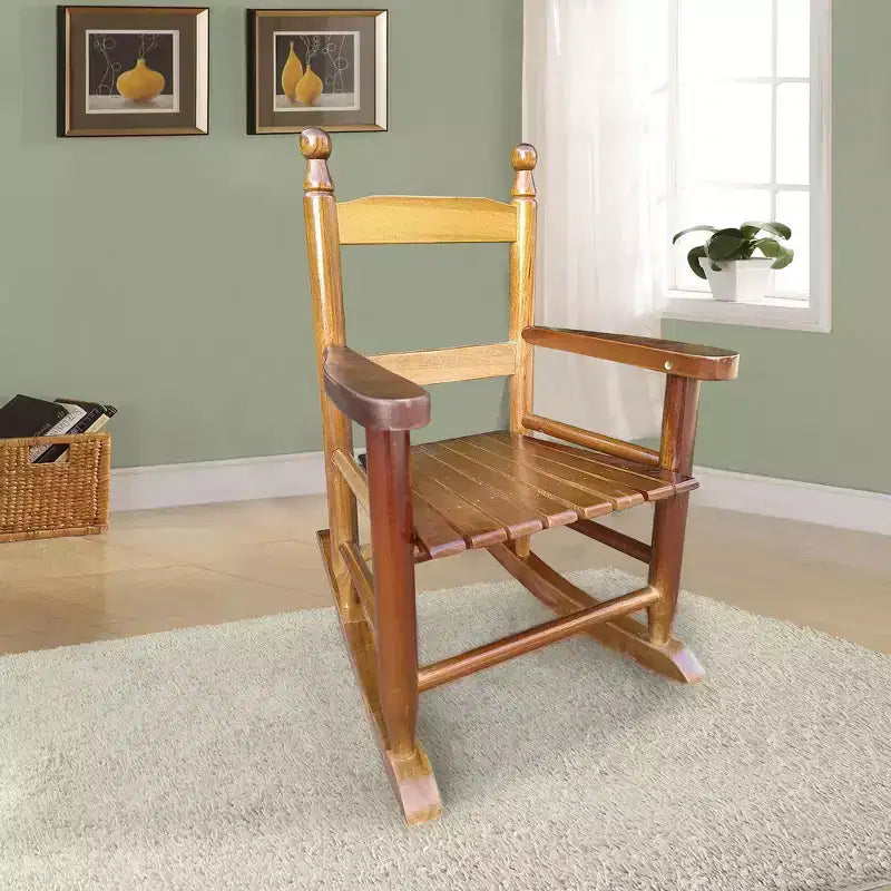 Fauteuil à bascule Whisen Kids, conception robuste en bois dur avec dossier à lattes, sûr et confortable, facile à assembler
