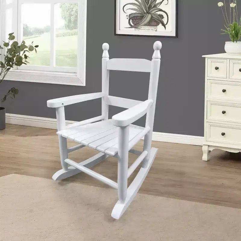 Fauteuil à bascule Whisen Kids, conception robuste en bois dur avec dossier à lattes, sûr et confortable, facile à assembler