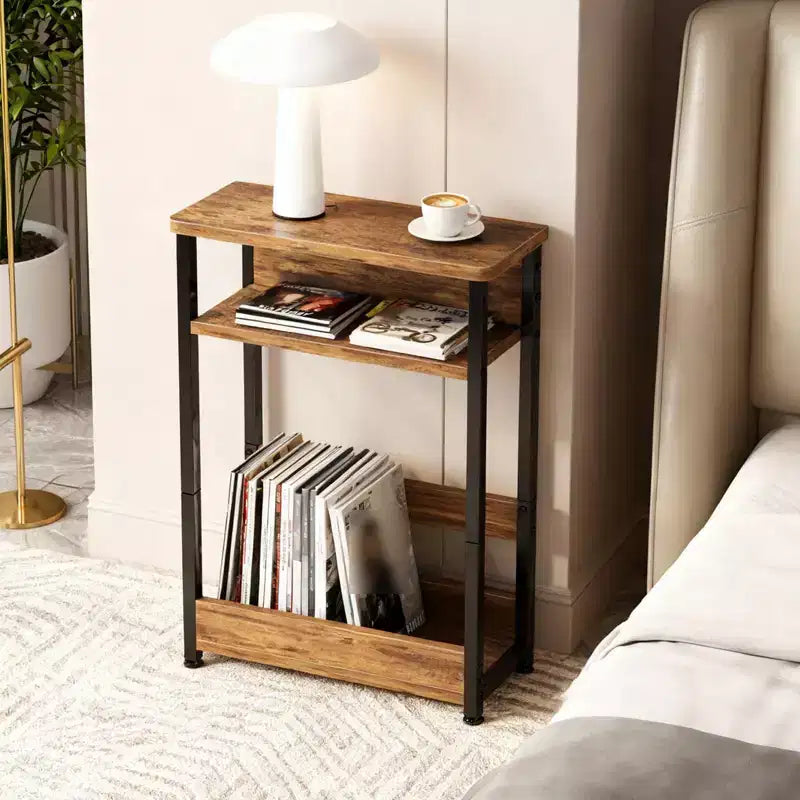 Table d'appoint de canapé moderne, table de bout étroite à 3 niveaux en bois, table de chevet de chambre mince, table de chevet d'appoint pour petit espace salon chambre