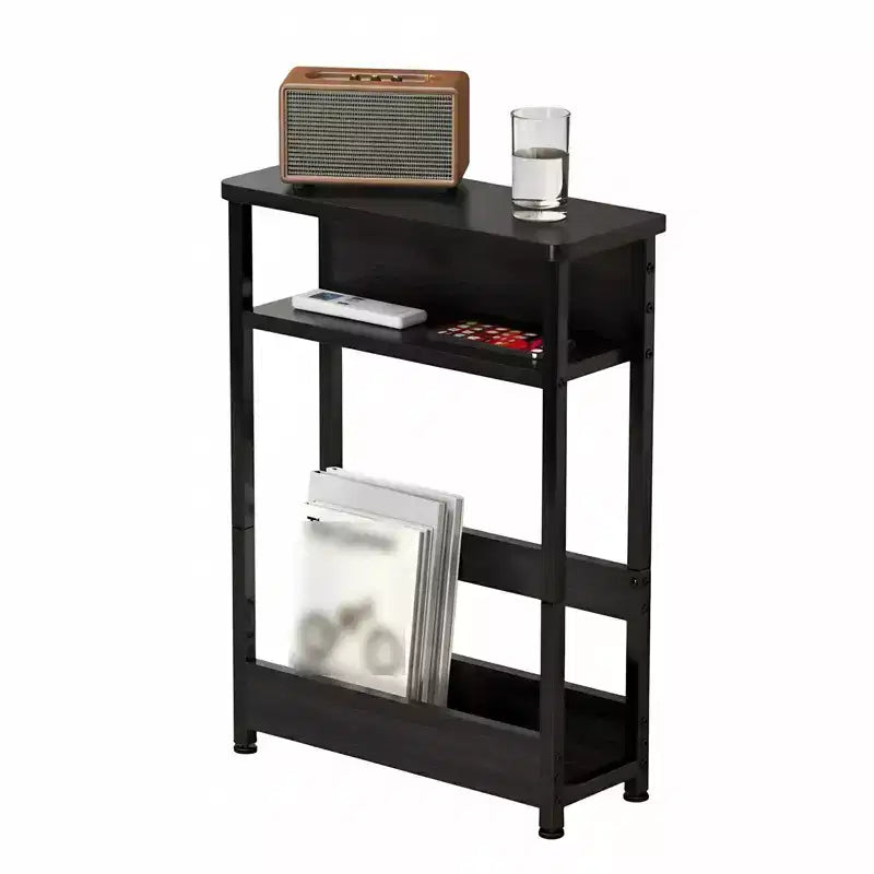 Modern Sofa Side Table, 3 Tier Wooden Narrow End Table, Slim Bedroom Nightstand, Accent Bedside Table for Small Space Living Room Bedroom