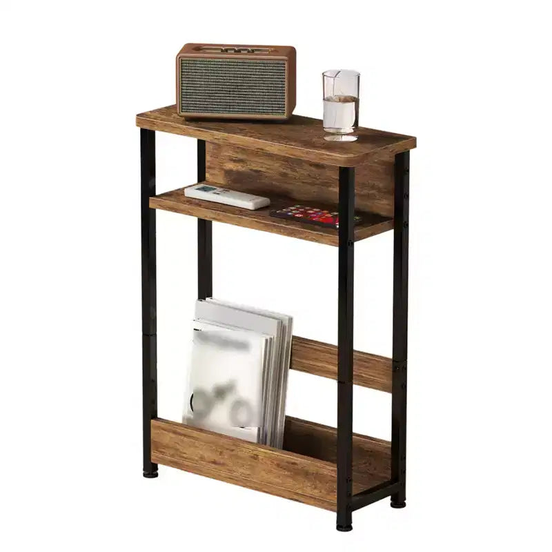 Table d'appoint de canapé moderne, table de bout étroite à 3 niveaux en bois, table de chevet de chambre mince, table de chevet d'appoint pour petit espace salon chambre